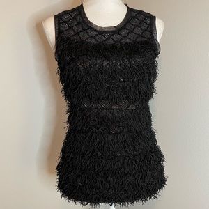 BCBGMaxAzria Auden Black Sleeveless Fringe Top XS